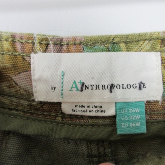 Anthropologie Cropped Cargo Pants Women 22W Green Cotton Floral Boho Baggy 488 - Picture 3 of 16